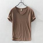 100% Cotton T-shirt Men V-neck Solid Color Casual KilyClothing