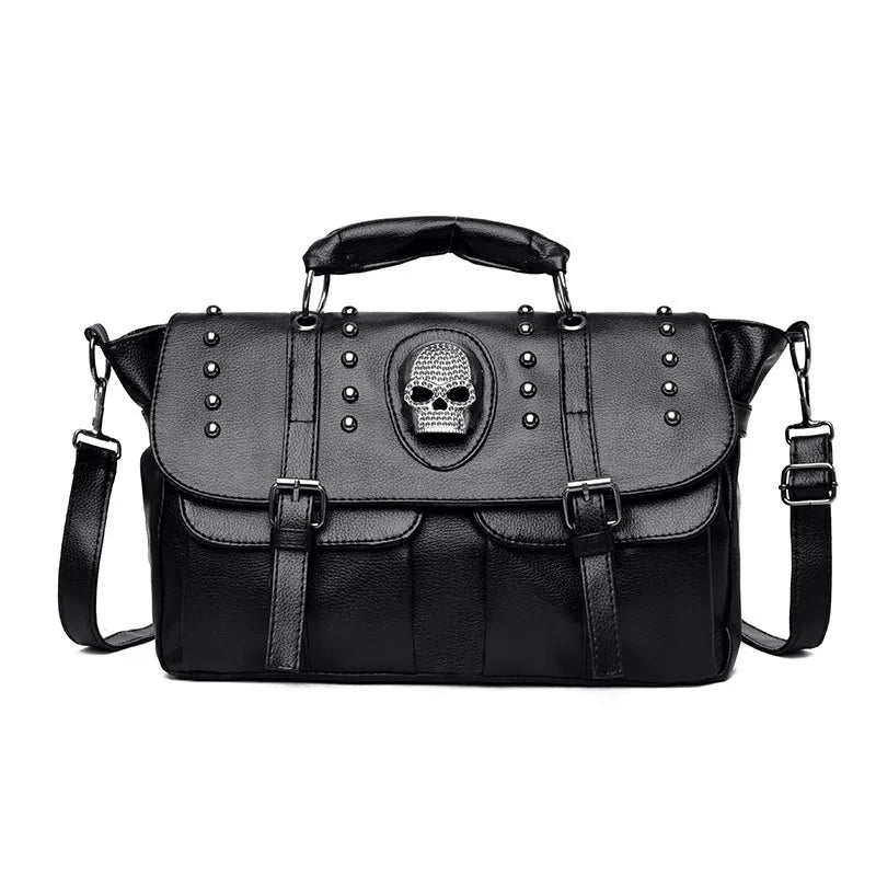 Punk Style Women Handbags Pu Leather Skull Tote Bag Black Large Capacity Shoulder Bag KilyClothing