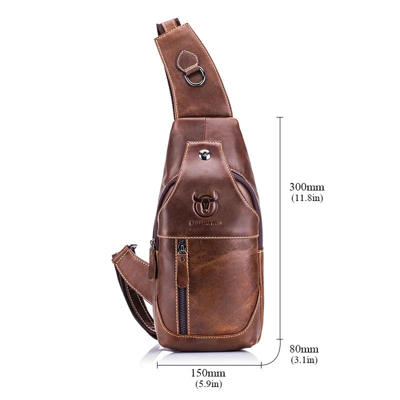 Genuine Leather Chest Bag Casual Triangle Crossbody Design Travel Shoulder Backpack Men Leather Multifunctional Bag