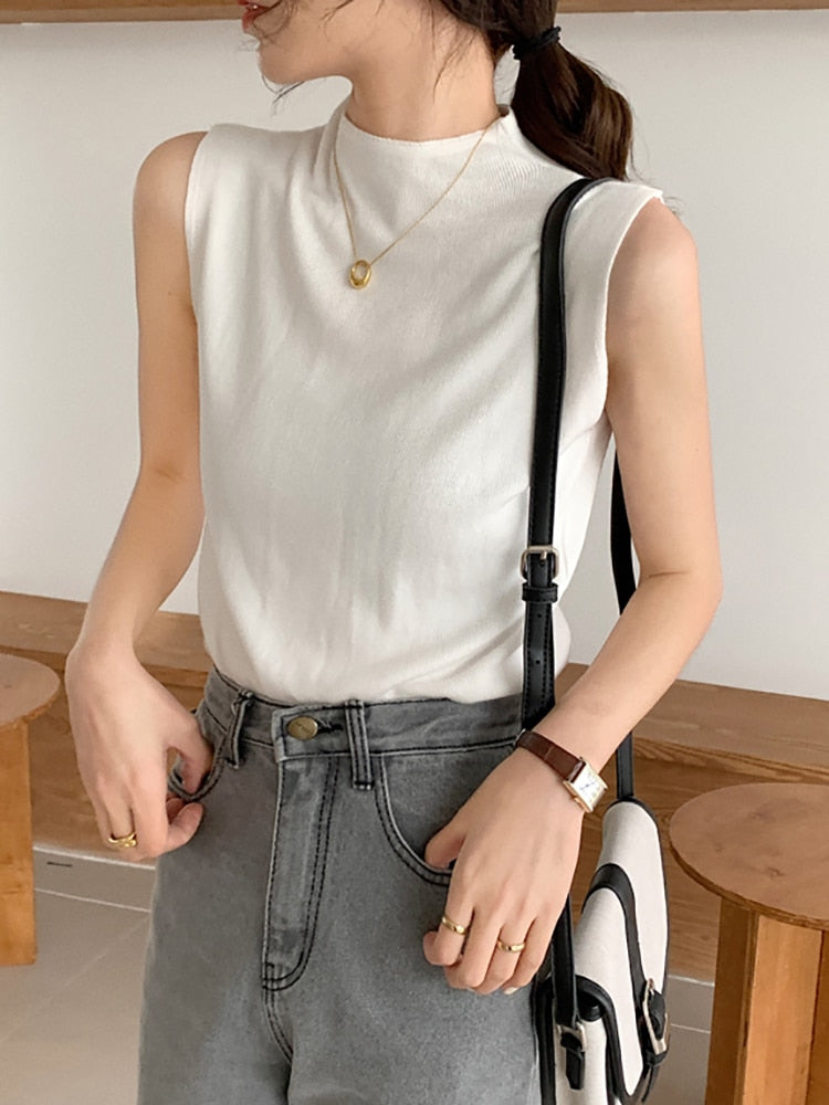 Sexy Knitted Top Summer Turtleneck Tank top Women camisole Blouse Sleeveless Slim Top Female sleveless t-shirt Vest Casual Camis KilyClothing