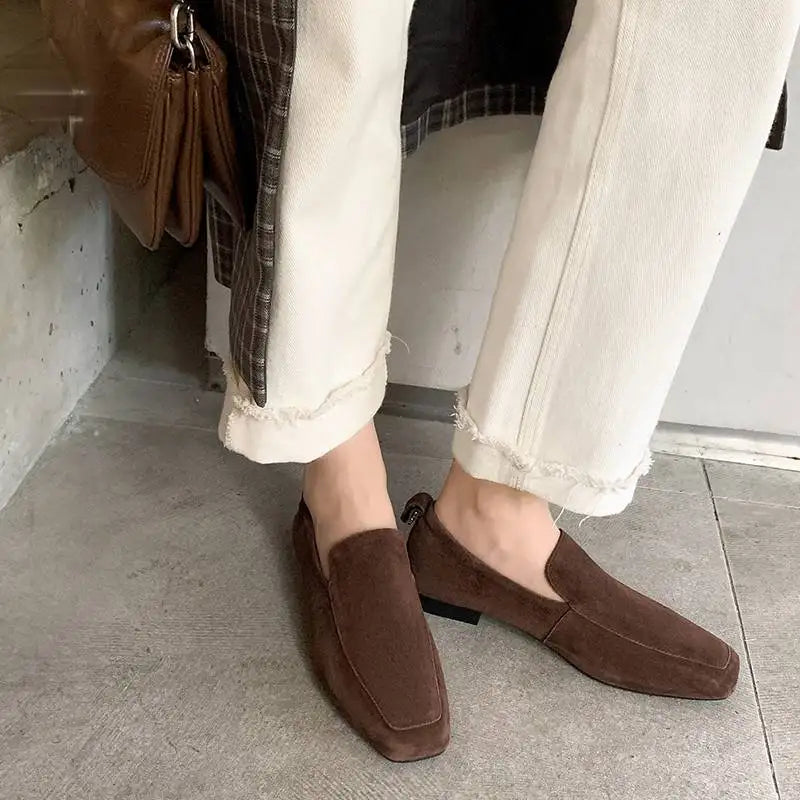 Sheep Suede Low Heels Spring Summer Square Toe Business Casual Women Pleated Leather European Fashion Style KilyClothing