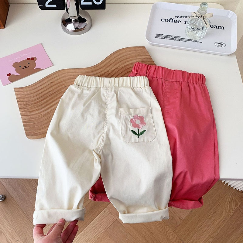 Embroidery Girls Pants Flower Girls Trousers Full Length Pants KilyClothing