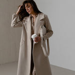 Long Woolen Coat With Waistband Lapels All-match Thick KilyClothing