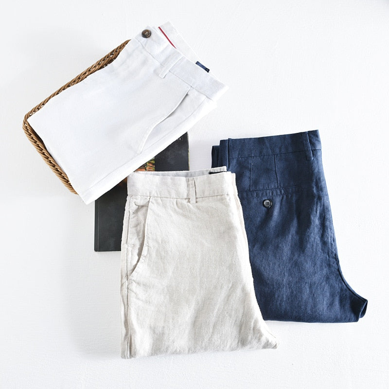 Japan Style Solid Color High Quality 100% Linen Straight Pant Male Casual Basic KilyClothing
