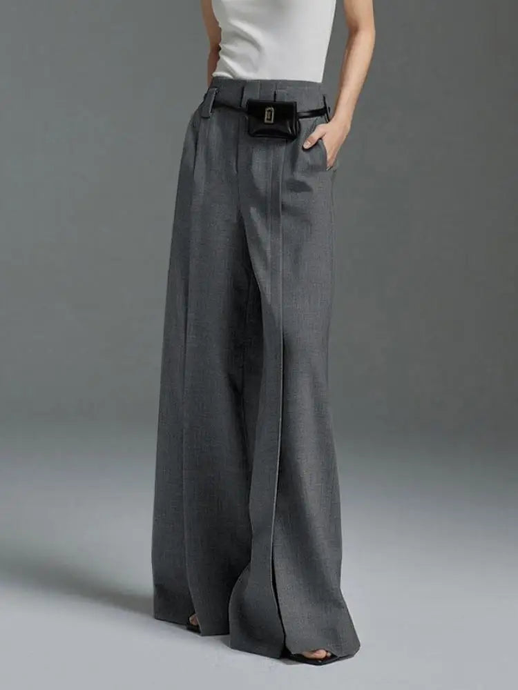 Women's Formal Suit Pants High Waisted Wide Leg Floor-length Split Trousers for Office Ladies Daily Commuter Bottoms KilyClothing