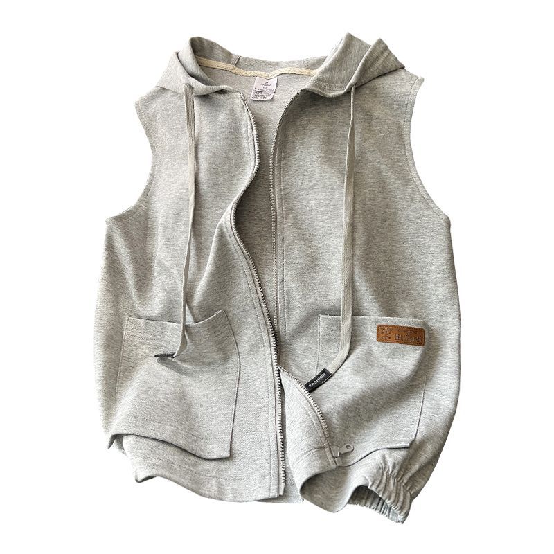 Comfortable  Loose Cardigan Zipper Solid Vests Hooded Spring Summer Lacing Pockets KilyClothing