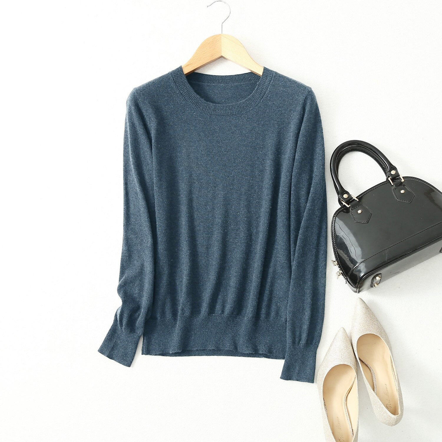 Women 85% Silk 15% Cashmere Round Neck everyday Long Sleeve Pullover Sweater Top KilyClothing