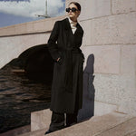 Long Woolen Coat With Waistband Lapels All-match Thick KilyClothing