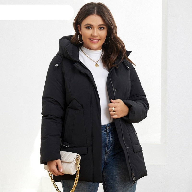 Parkas Women Plus Size Long Classic zipper Design Pocket Hooded Loose Down KilyClothing