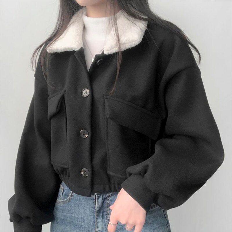 Wool Coats Women Fashion Single Breasted Jackets Women Elegant Big Pockets Loose KilyClothing