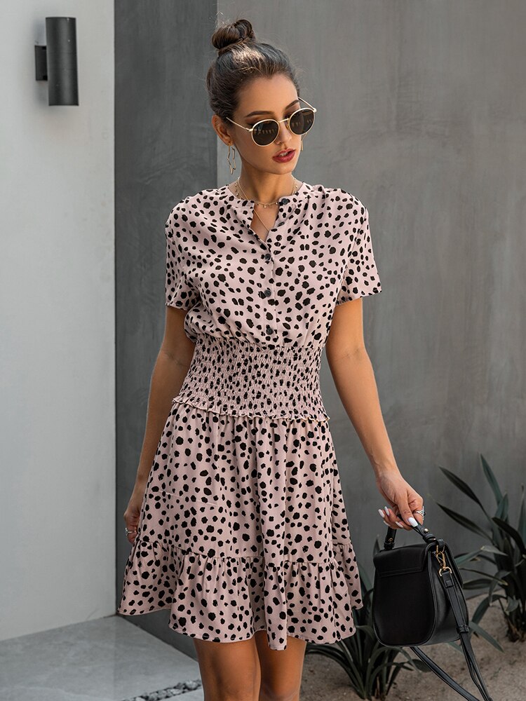 Dress Women Leopard Casual Black Summer Ruffle Mini Dresses Buttons KilyClothing