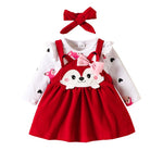 Cute Squirrel Print Long Sleeves Romper and Suspender Skirt Headband Fall Outfits KilyClothing