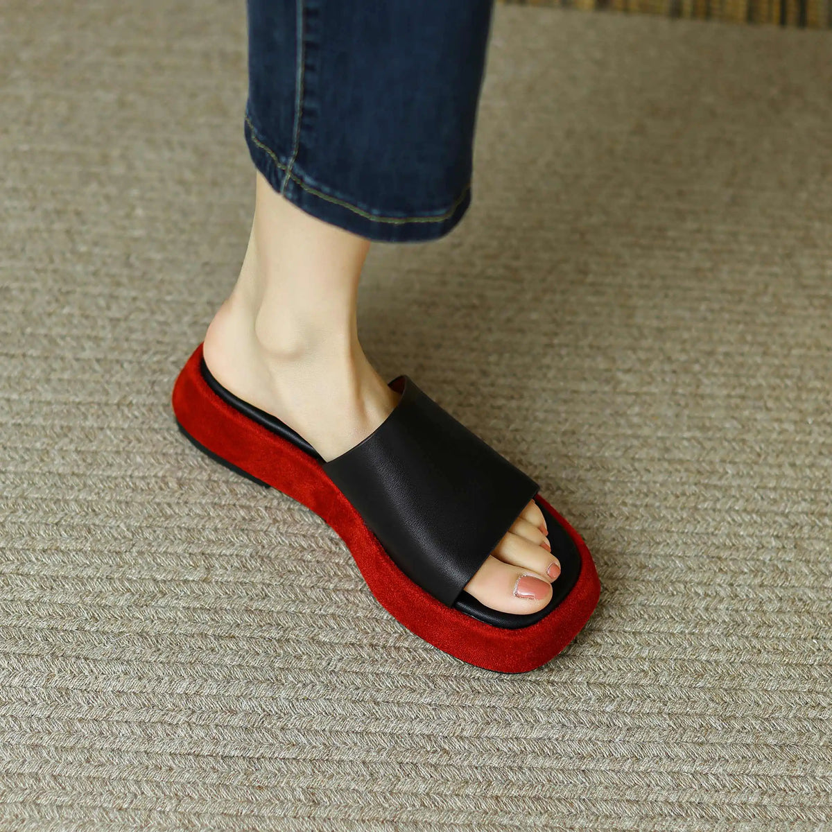 Summer Slides Full Grain Leather Thick Bottom Platform Young Lady High Quality KilyClothing