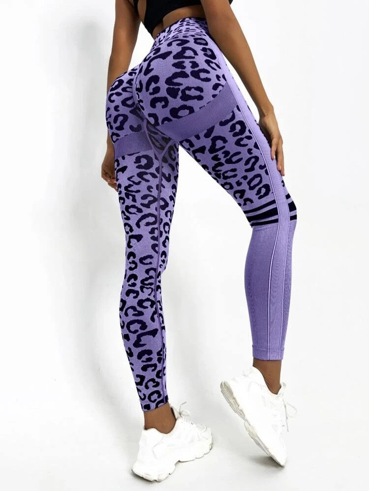 Leopard Seamless Yoga Pants High Waist Lifting Hip Honey Peach Hip Fitness Pants Yoga Suit Tight Running Sports Pants KilyClothing