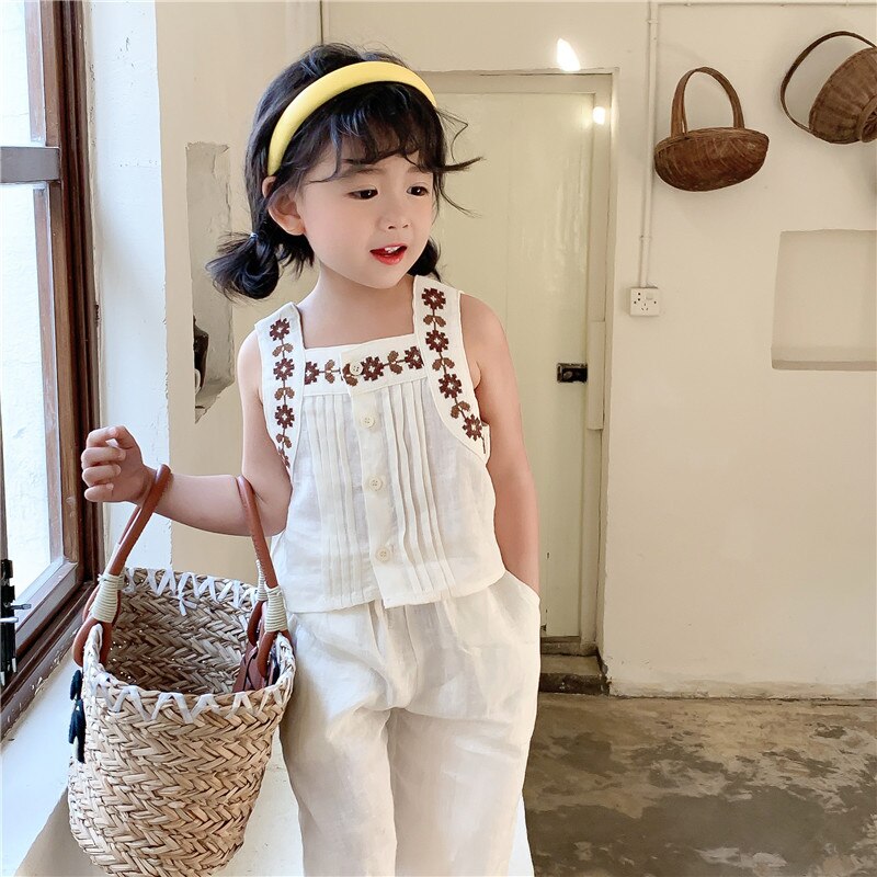 Baby Girl Clothes Set Charm Suspender Wide Leg Pants Two-piece Set Flower Embroidered KilyClothing