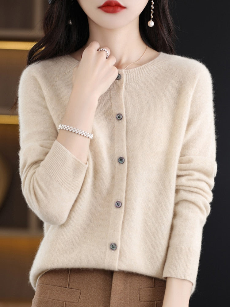 Long Sleeve Women Knitwear Cashmere Knit 100% Pure Merino Wool KilyClothing