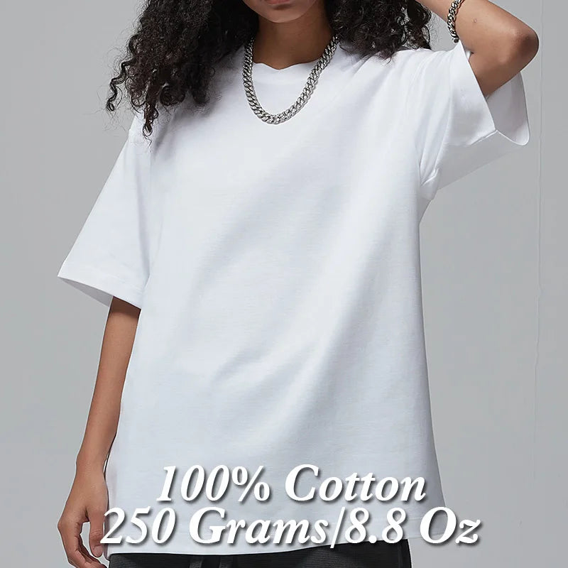 Camiseta 100 % algodón para mujer, camisetas lisas de manga corta, camisetas de hip hop de gran tamaño y lisas, ropa de calidad, peso pesado de 8,8 oz y 250 g/m²