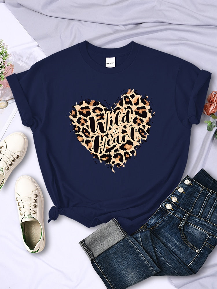 Fashion Leopard Wild At Heart Women's T-shirt Cotton Breathable Short Sleeve KilyClothing