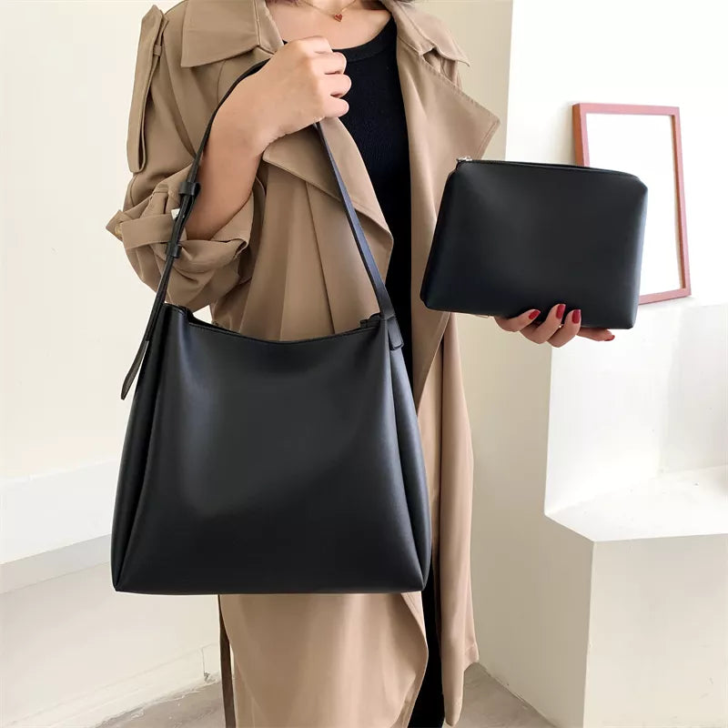 Leather Tote Bag Female Simple Large High Capacity Shoulder Side Bag KilyClothing