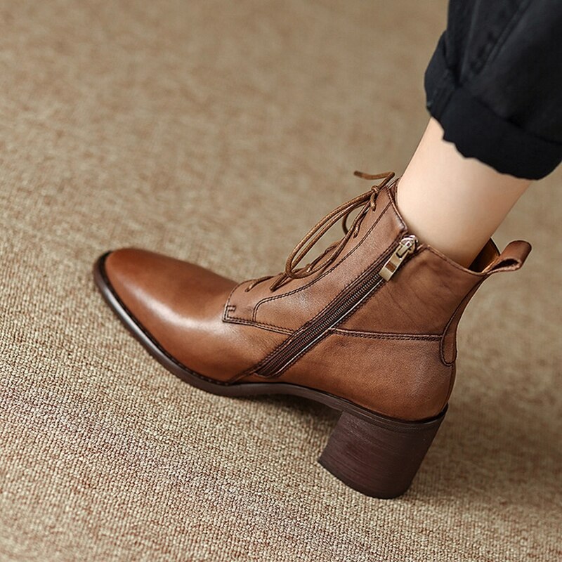 Genuine Leather Boots Square Toe Chunky Boots for Women Casual Winter ladies KilyClothing