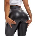 Faux Leather Leggings Pants PU Elastic Shaping Hip Push Up Black Sexy Curvy Stretchy high waisted KilyClothing