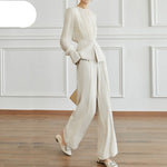 2-Piece Suits Women Elegant Long Sleeve Top & Simple Wide Leg Pants KilyClothing
