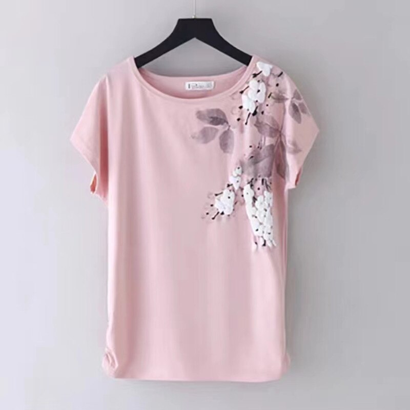 Summer Tees Tshirt Women 95% Cotton Loose Flowers Short-Sleeve T-Shirt  Female KilyClothing