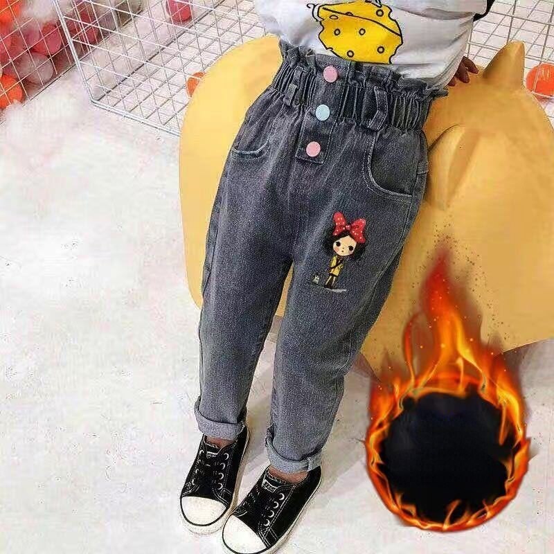 Toddler Girl Clothes Baggy Jeans Kids Casual Warm Trousers Winter Infant Baby Girls Jeans Cartoon High Waisted Denim Harem Pants KilyClothing