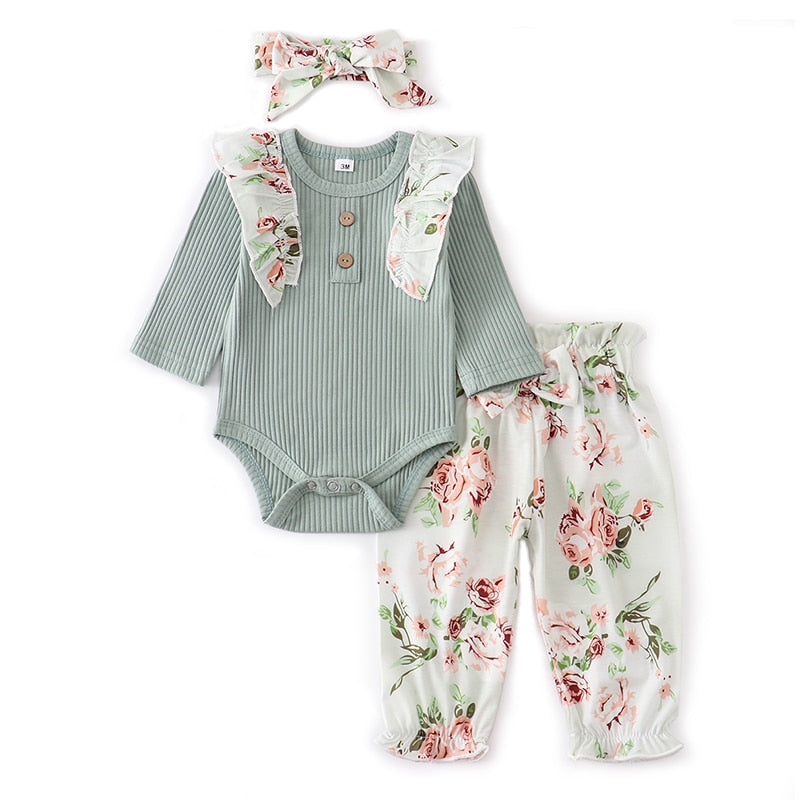 Sets Fashion Toddler Outfits Long Sleeve Tops Flower Pants Headband Cute 3Pcs Newborn Infant Clothing KilyClothing