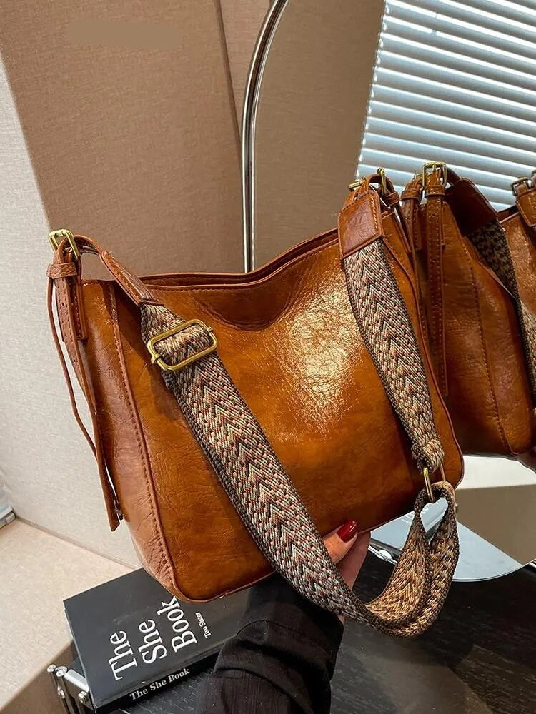 Classic Vintage Luxury Design Shoulder Bag, solid Color Crossbody Casual Fashion Leather Ladies Handbag KilyClothing