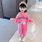 Baby Girls Waffle Alphabet Crop Hoodie+Drawstring Sweatpant+Tee, Tops Kids Tracksuit Child 3PCS Outfit Sets 1-9 Yrs KilyClothing