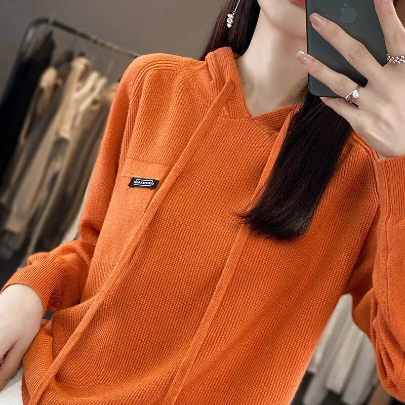 Autumn Winter Long Sleeve Hooded Pullovers Fashion Korean Knit Hoodie Sweaters Casual Warm Bottoming Jumper KilyClothing