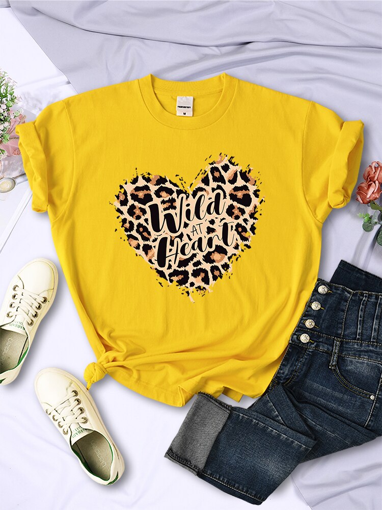 Leopard Wild At Heart Women's T-shirt Cotton Breathable Short Sleeve Casual Comfortable Clothing Cotton Oversized T Shirt KilyClothing