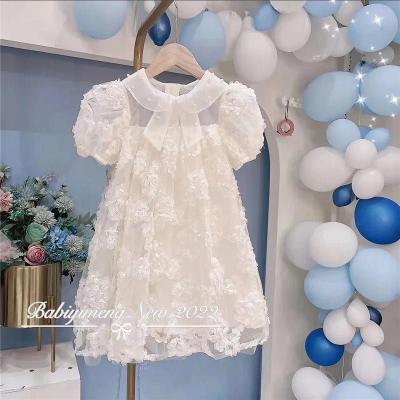 Vestido de flores para niñas, vestido de princesa con cuello con moño de verano, moda para fiesta de cumpleaños para niños de 2 a 8 años