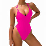 Bikini Solid One Piece Swimsuit V Neck Bathing Suit KilyClothing