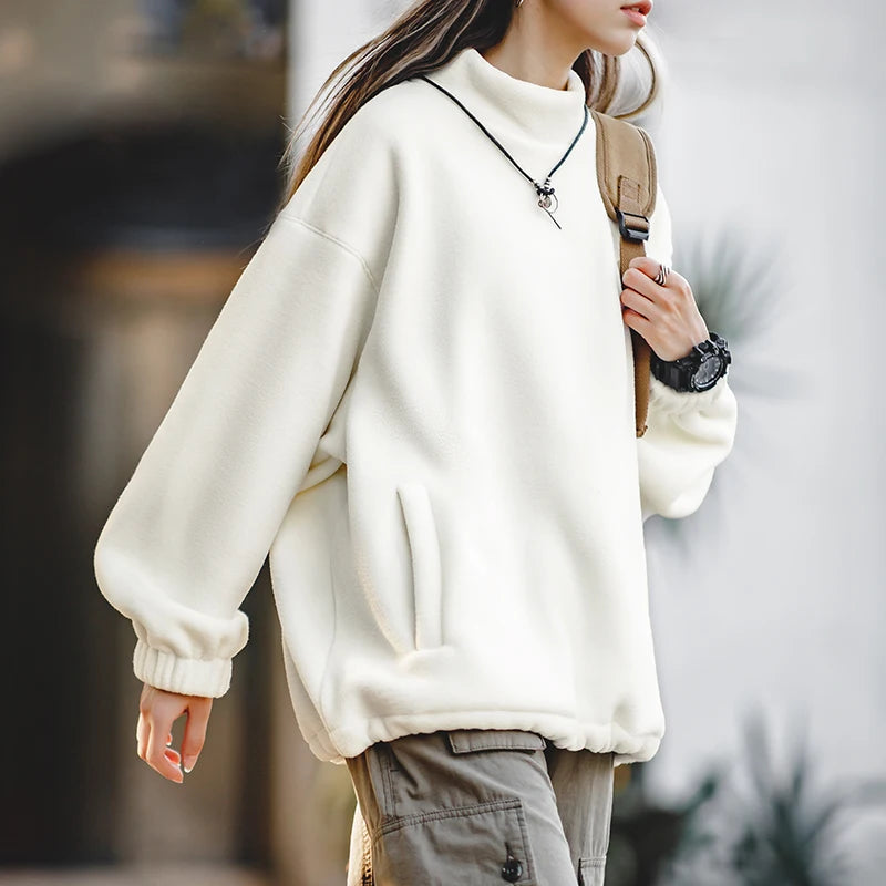 Warm Pullover for women, Casual Loose-Fitting, Long-Sleeved Top, Standing Collar Fleece Sweater