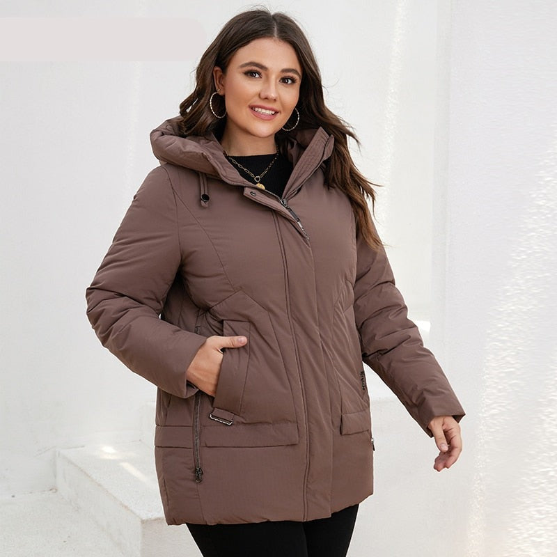 Parkas Women Plus Size Long Classic zipper Design Pocket Hooded Loose Down KilyClothing