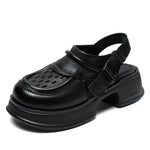 DRKANOL 2023 Handmade Sandals Women Summer Platform Shoes Round Toe Buckle Thick Heel Genuine Leather Leisure Sandals H232167Z KilyClothing