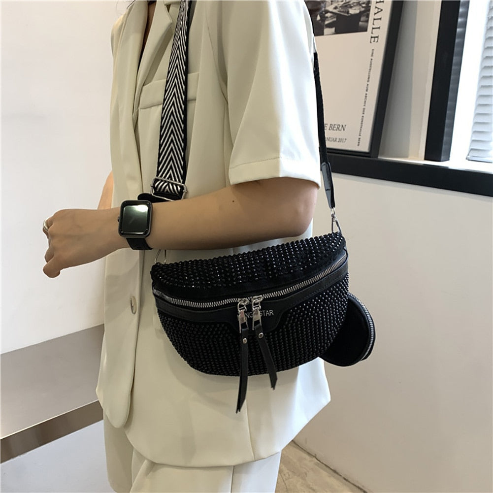 Trend Rhinestone Waist Belt Chest Crossbody Underarm Bag KilyClothing