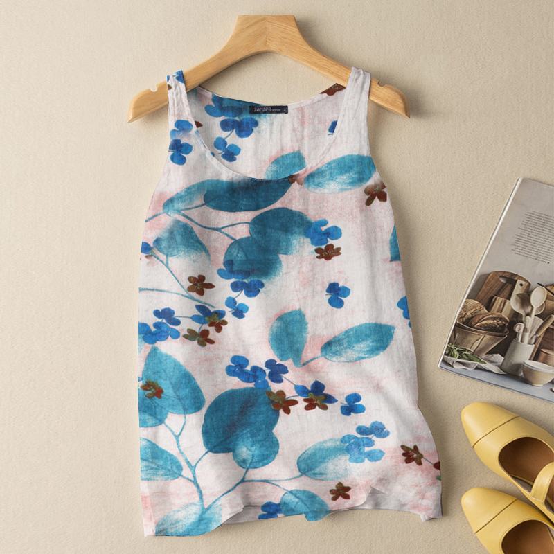 Vintage Floral Printed Blouse Women Sleeveless Tanks Tops KilyClothing