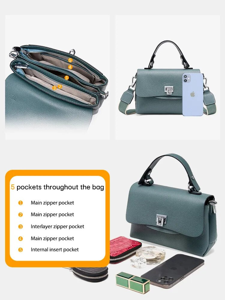 Genuine Leather Top-handle Bag For Women Simple Fashion Envelope Bags Luxury Brand Shoulder Handbag Female Small Crossbody KilyClothing
