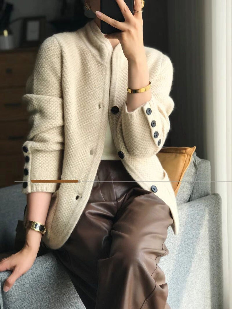 Autumn winter new thickened 100% loose knit base sweater jacket pure cashmere cardigan KilyClothing