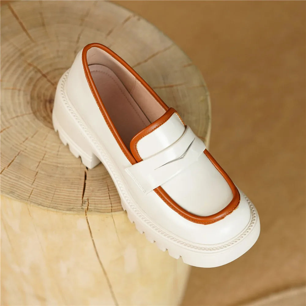 MILI-MIYA New Arrival Women Cow eather Pumps Mixed Color Slip On Thick Heels Round Toe Casual Style Ladies Shoes Handmade KilyClothing