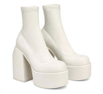 Boots  Round Toe Chunky Heels Boots White Women's Shoes KilyClothing