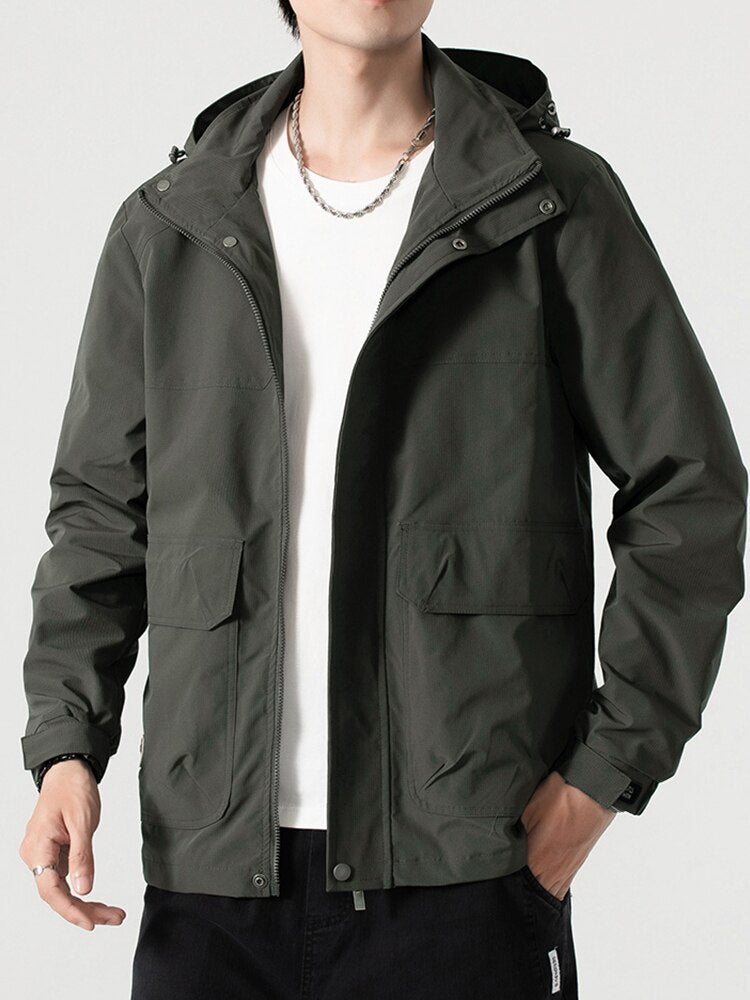 Casual Jacket Men Multi-Pockets Outdoor Waterproof Clothes Hooded Windbreaker KilyClothing