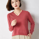 Sweater V-neck Long Sleeve Pullovers Spring Autumn Bottoming Shirt Warm Knitwear Basic Knit Tops KilyClothing