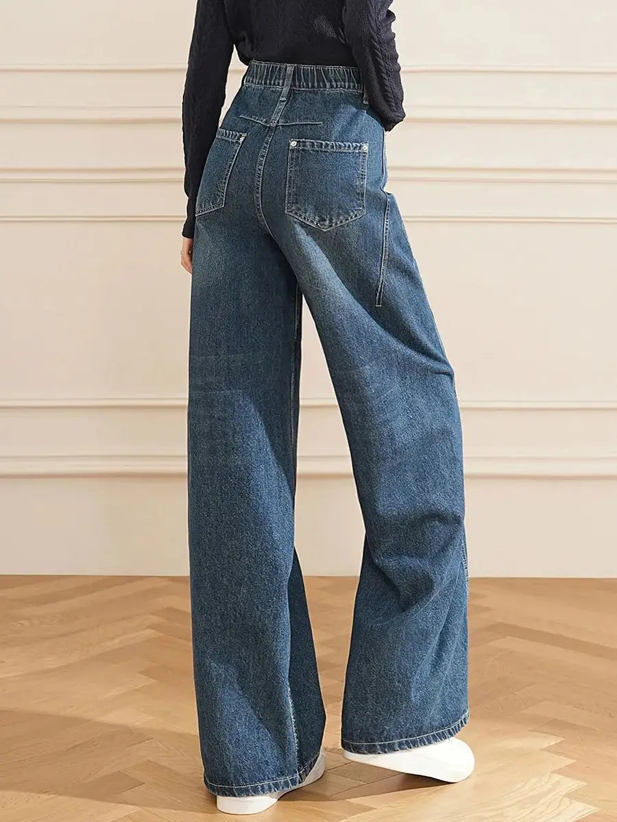 Pantalones vaqueros holgados para mujer, de pierna ancha sueltos rectos de cintura alta, pantalones de mezclilla versátiles casuales de moda Retro