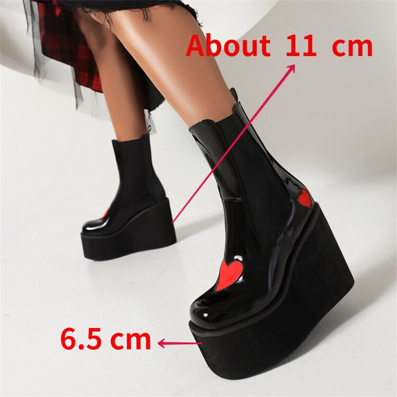 Platform Ankle Boots /Round Toe Heart Design Wedge Shoes KilyClothing