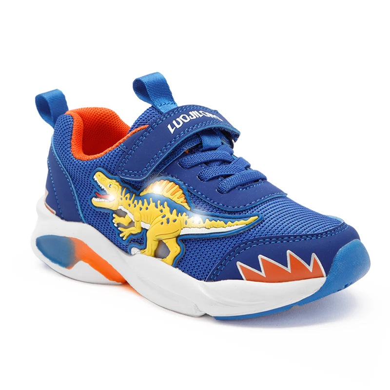 2-6Y Kids LED Dinosaur Mesh Autumn Light Up Training Shoes Boys Spinosaurus Little Kids Flashing Casual Sneakers Breathable KilyClothing