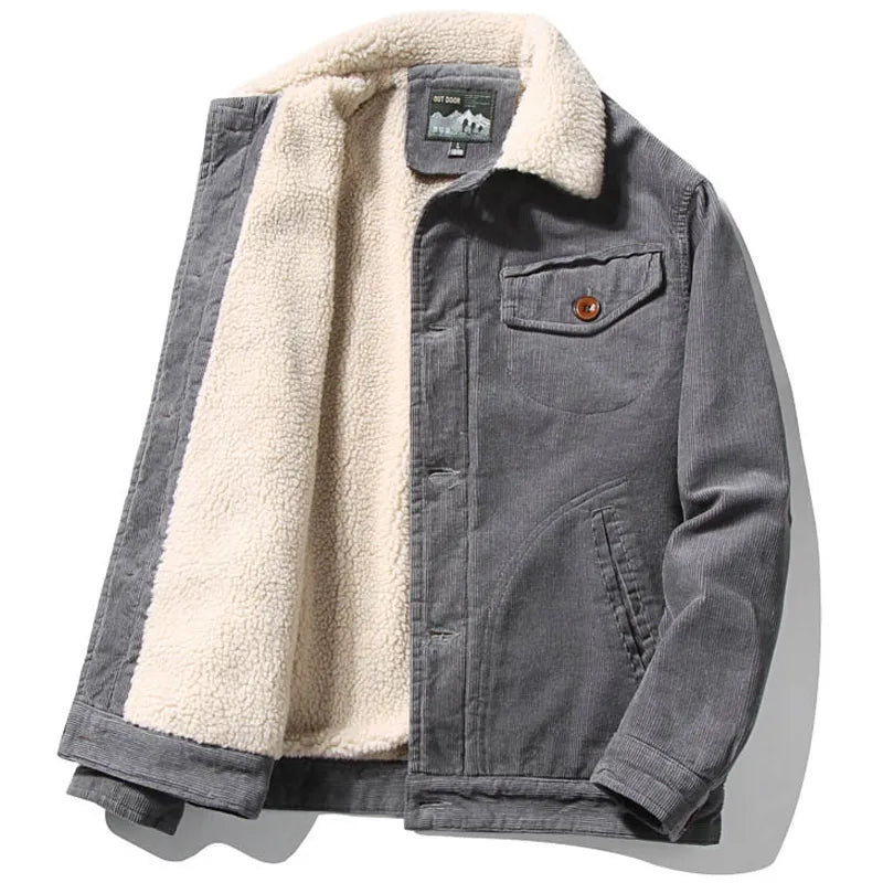 Men Warm Coats Plus Velvet Thick Corduroy Jackets Male Fur Collar Winter Casual Jacket Mens Outwear Thermal Cotton Clothing 6XL KilyClothing